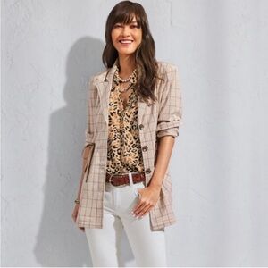 Cabi Windowpane Jacket Style # 6026Taupe Cinched‎ Waist Small